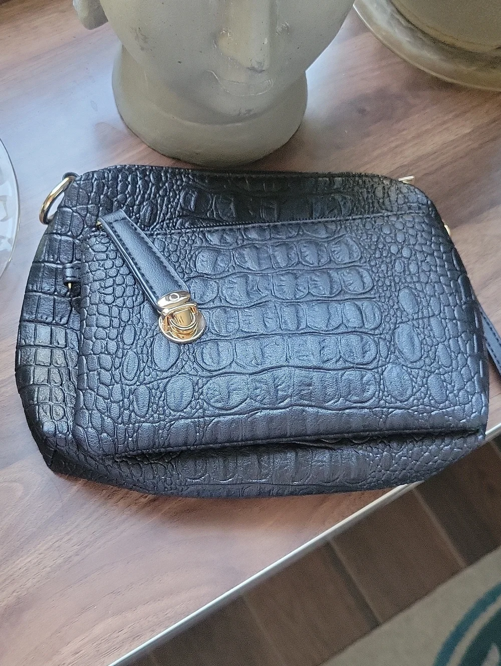 Black Croc-Embossed Cosmetic Bag Set